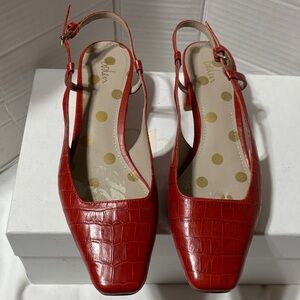 Boden Red Croc-Embossed Slingback Heels. EUC